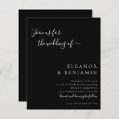 Budget Minimalistische Solid Black Wedding Einladu (Vorne/Hinten)