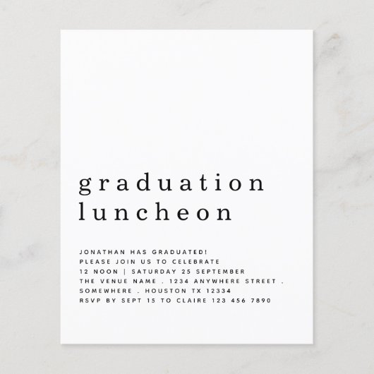 Budget Minimalistischer Abschluss Luncheon Einladu (Vorderseite)