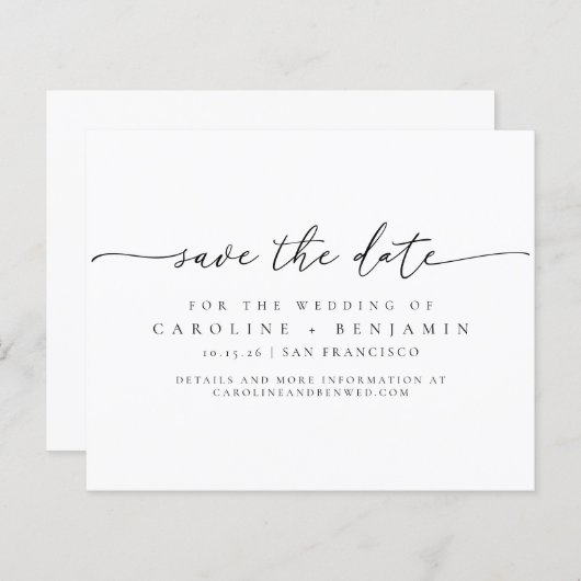 Budget Minimalistisches Black Script-Hochzeitdatum (Vorne/Hinten)