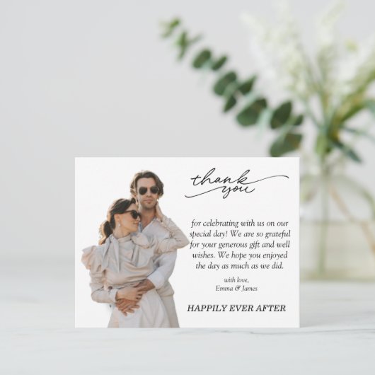 Budget Minimalistisches Foto Hochzeit Danke Postkarte (Stehend Vorderseite)