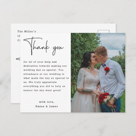 Budget Minimalistisches Foto Hochzeit Dankeschön Postkarte (Vorne/Hinten)