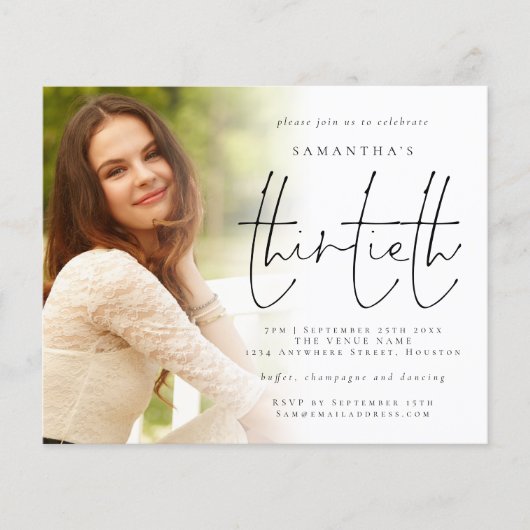 Budget Minimalistisches Foto Overlay 30. Geburtsta (Vorderseite)