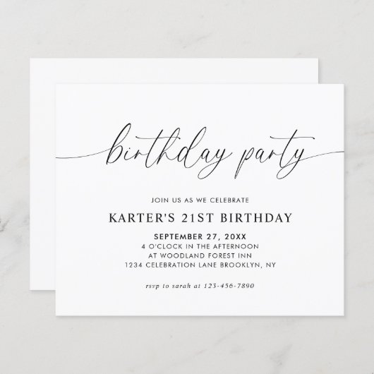 BUDGET Minimalistisches Skript White Adult Geburts (Vorne/Hinten)