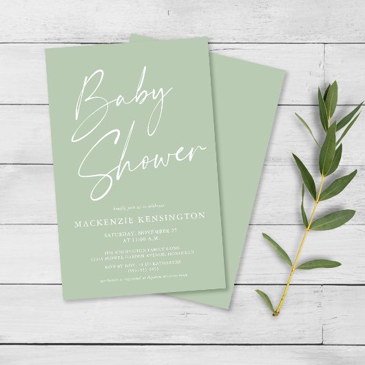 Budget Minze Green Simple Script Baby Shower FLYER