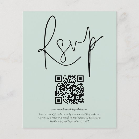 Budget Minze QR Code Skript Hochzeit RSVP (Vorderseite)