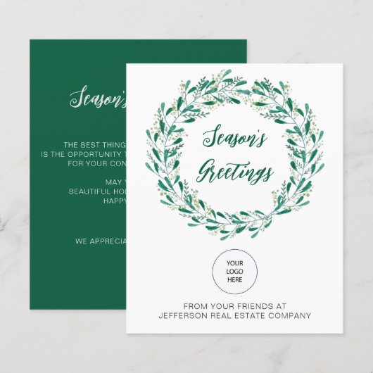 Budget Mistletoo Wreath Logo Business-Urlaubskarte (Vorne/Hinten)