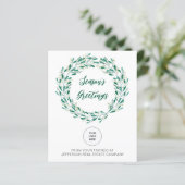 Budget Mistletoo Wreath Logo Business-Urlaubskarte (Stehend Vorderseite)