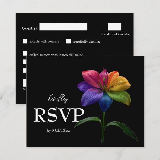 🌈 Budget Mit Menü RSVP Technicolor Love  Karte (Vorne/Hinten)