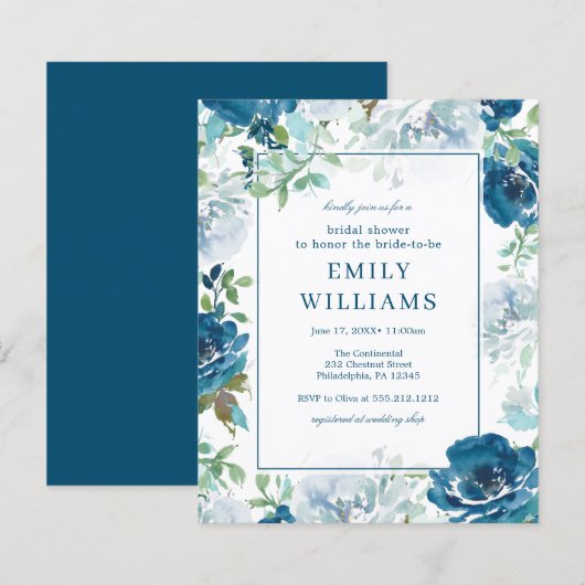 Budget Mitternacht Blooms Bridal Dusche Einladung (Vorne/Hinten)