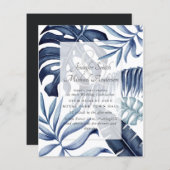 Budget Mitternacht Blue Blätter Hochzeitseinladung (Vorne/Hinten)