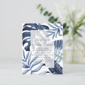 Budget Mitternacht Blue Blätter Hochzeitseinladung (Stehend Vorderseite)