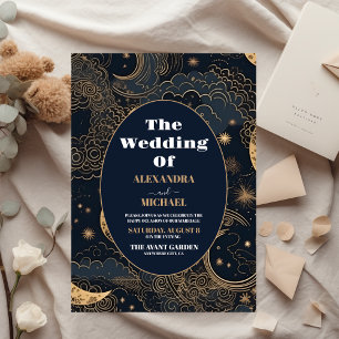 Budget Mitternacht Blue Gold Celestial Wedding