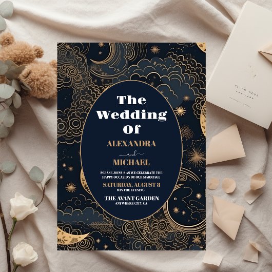 Budget Mitternacht Blue Gold Celestial Wedding