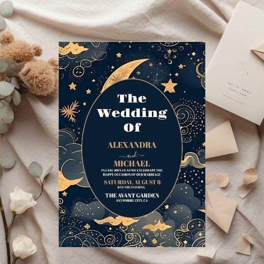 Budget Mitternacht Blue Gold Celestial Wedding