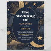 Budget Mitternacht Blue Gold Celestial Wedding Flyer (Vorne)