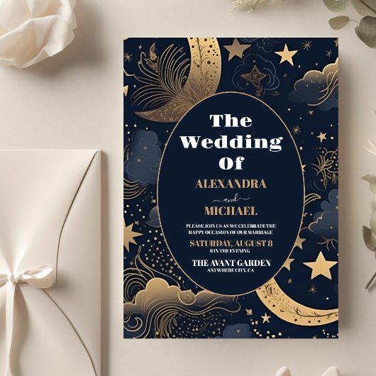 Budget Mitternacht Blue Gold Celestial Wedding Flyer