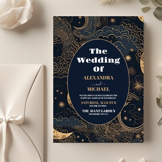 Budget Mitternacht Blue Gold Celestial Wedding Flyer