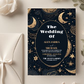Budget Mitternacht Blue Gold Celestial Wedding Flyer