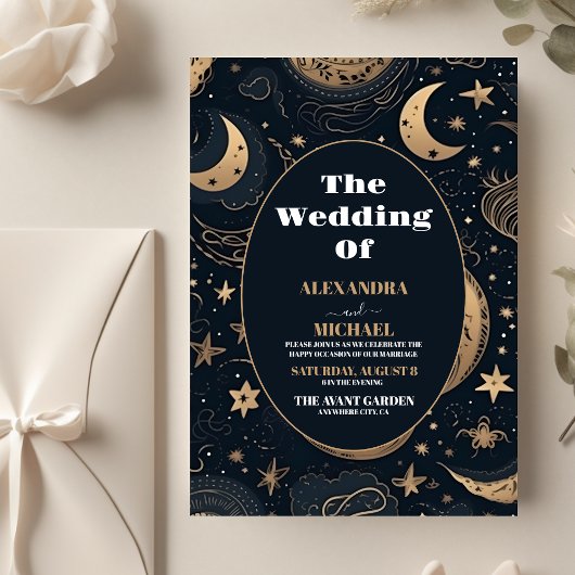 Budget Mitternacht Blue Gold Celestial Wedding Flyer