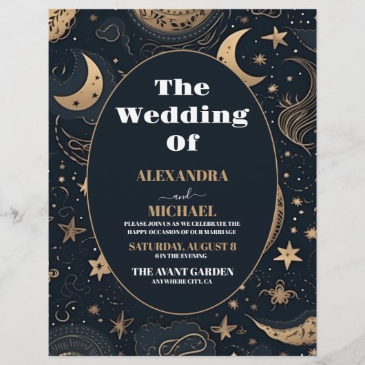 Budget Mitternacht Blue Gold Celestial Wedding Flyer (Vorne)