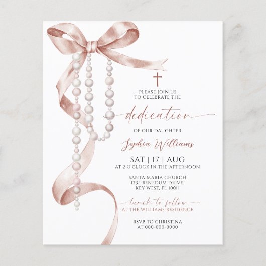 Budget Mocha Bow & Rosary Dedication Einladung (Vorderseite)
