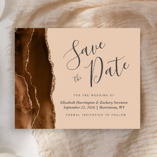Budget Mocha Brown Agate Tan Wedding Save the Date