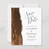 Budget Mocha Brown Gold Agate Save the Date (Vorderseite)