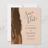 Budget Mocha Brown Gold Agate Tan Save the Date (Vorderseite)
