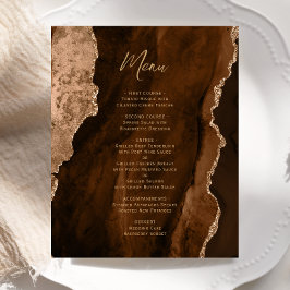 Budget Mocha Brown Gold Agate Wedding Menu