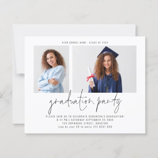 Budget Modern 2 Foto Script Graduation Party (Vorderseite)
