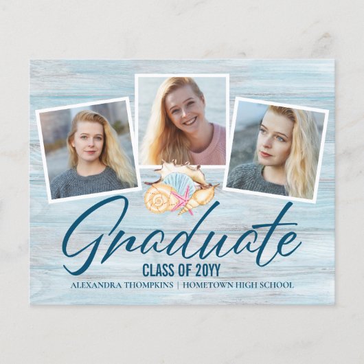 Budget Modern 3 Foto Beach Graduate Ankündigung (Vorderseite)