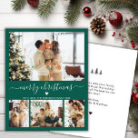 Budget Modern 4 Foto Collage Grüne Weihnachtskarte<br><div class="desc">Budget Elegant Modernes Heart Script 4 Foto Collage Frohe Weihnachts Script Green Holiday Thin Card. Notiz: dünner als Postkarte! Dieses festliche Minimum vier (4) Foto Urlaubskarte Vorlage verfügt über eine hübsche Foto Collage, ein kleines doodle Herz und sagt Frohe Weihnachten! Der "Frohe Weihnachten"-Grußtext ist in einem wunderschönen handgeschriebenen Typografie-Schriftart in...</div>