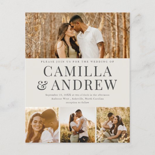 Budget Modern 4 Foto QR Code Hochzeit Einladung (Vorderseite)