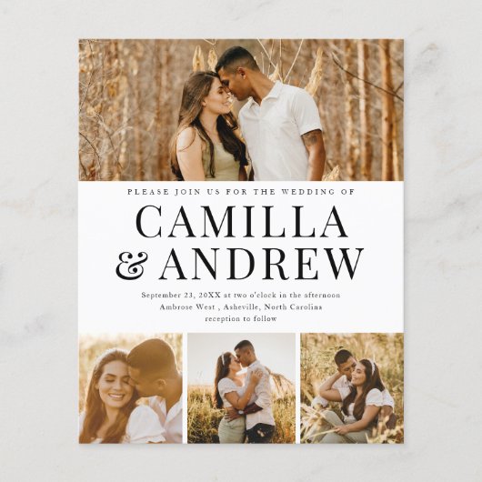 Budget Modern 4 Foto QR Code Hochzeit Einladung (Vorderseite)