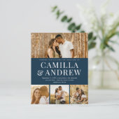 Budget Modern 4 Foto QR Code Hochzeit Einladung (Stehend Vorderseite)