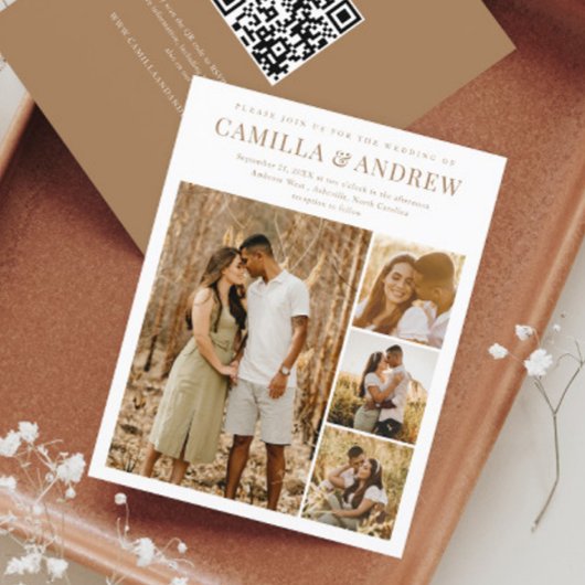Budget Modern 4 Foto QR Code Hochzeit Einladung