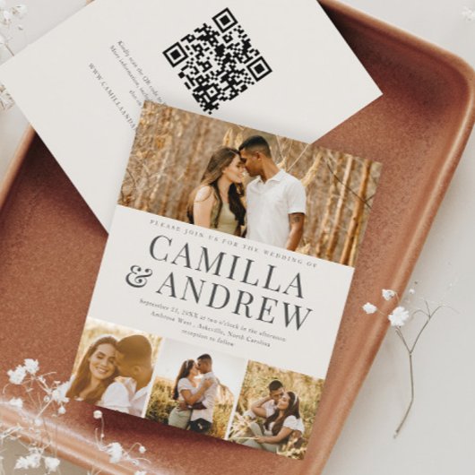 Budget Modern 4 Foto QR Code Hochzeit Einladung