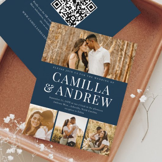Budget Modern 4 Foto QR Code Hochzeit Einladung