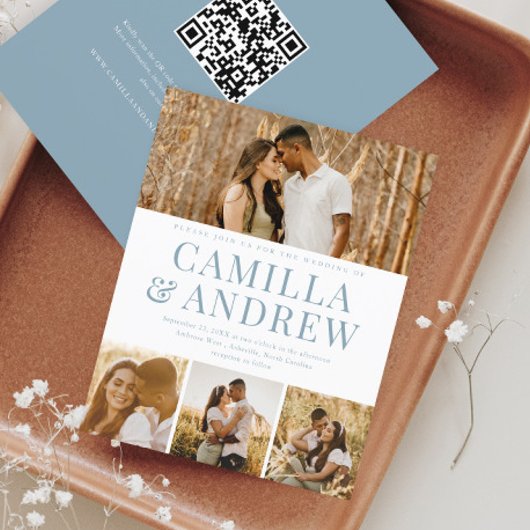 Budget Modern 4 Foto QR Code Hochzeit Einladung