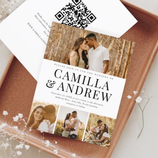 Budget Modern 4 Foto QR Code Hochzeit Einladung