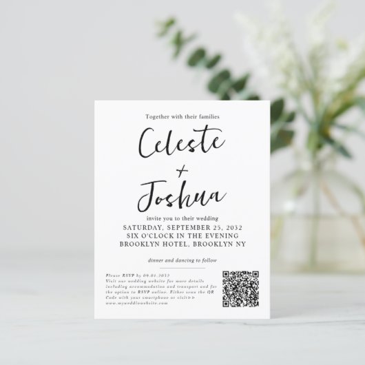 Budget Modern 4 Foto Script Name QR Code Hochzeit (Stehend Vorderseite)