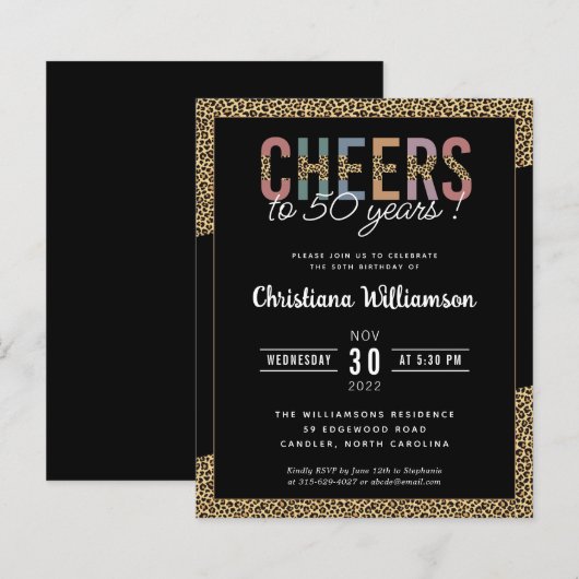 Budget Modern 50. Geburtstagsparty Leopard Print (Vorne/Hinten)