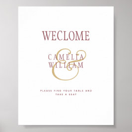BUDGET Modern Berry Wine Gold Wedding SIGN Poster