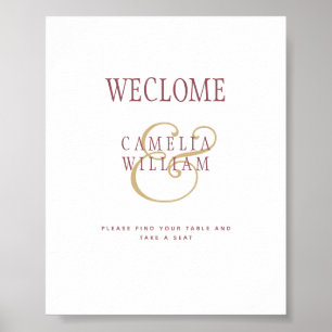 BUDGET Modern Berry Wine Gold Wedding SIGN Poster
