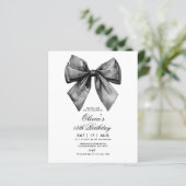 Budget Modern Black Bow Birthday Einladung (Stehend Vorderseite)