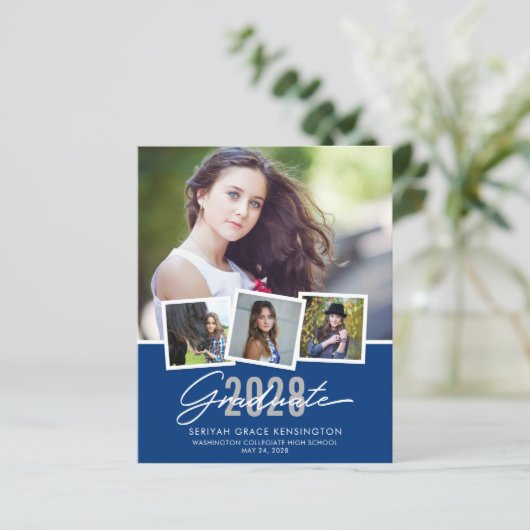 BUDGET Modern Blue Abschluss Foto Collage (Stehend Vorderseite)