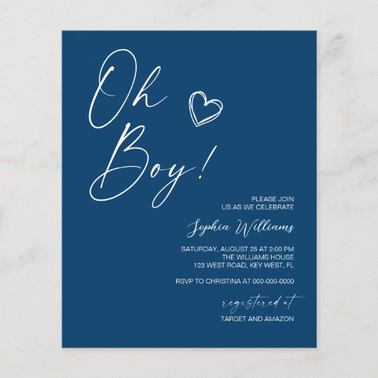 Budget Modern Blue Baby Dusche Einladung (Vorderseite)