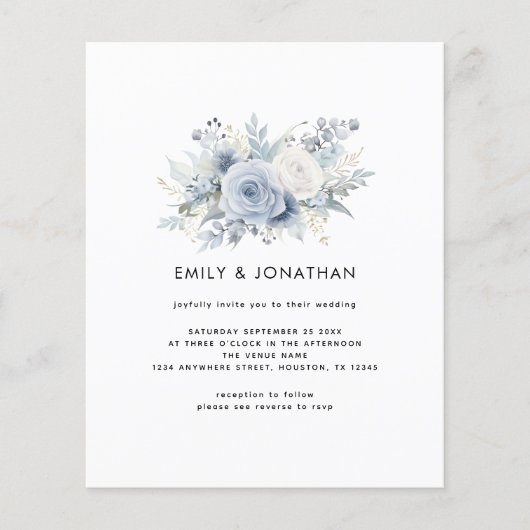 Budget Modern Blue Florals QR Wedding (Vorderseite)
