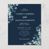Budget Modern Blue Foliage Hochzeit Einladung (Vorderseite)