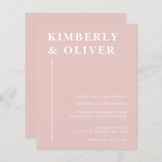 Budget Modern Blush Wedding Invitations (Vorne/Hinten)